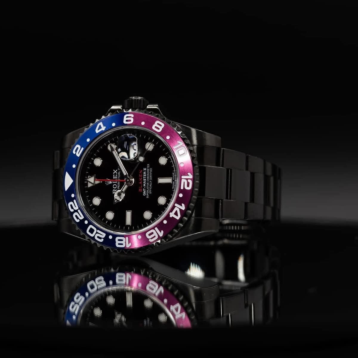BLAKEN GMT Master I| 40mm 116710 DLC
Coated Blue/Magenta Bezel COMPLETE - Image 7